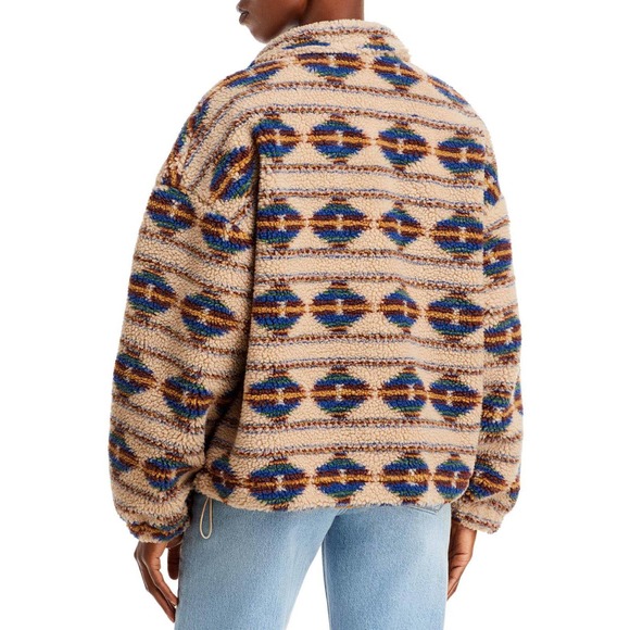 NEW Aqua Bloomingdale's Aztec Tribal Printed Sherpa Teddy Pullover in Beige - Picture 2 of 11